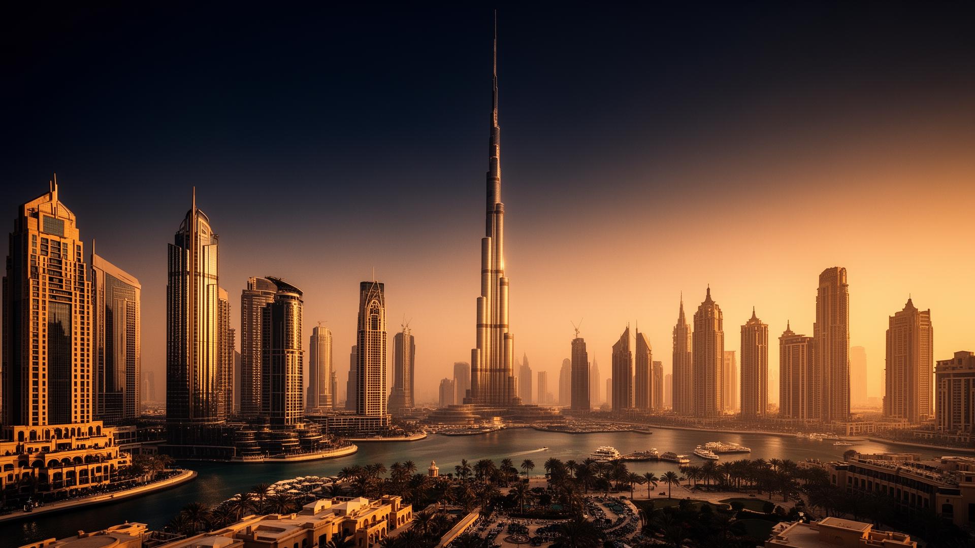 Dubai skyline at sunset